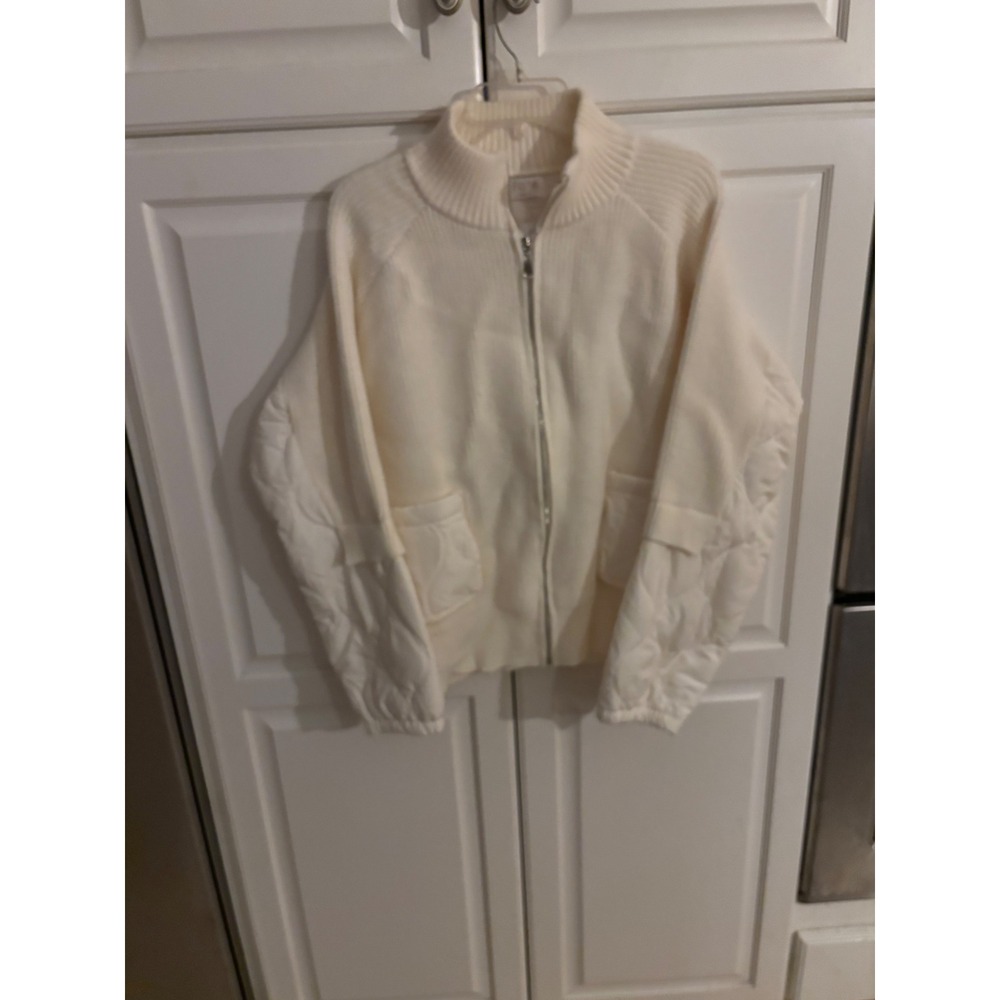Fate‎ Angel Wings Jacket Cream Mixed Media Quilted Knit Zip Up Bomber Medium NWT